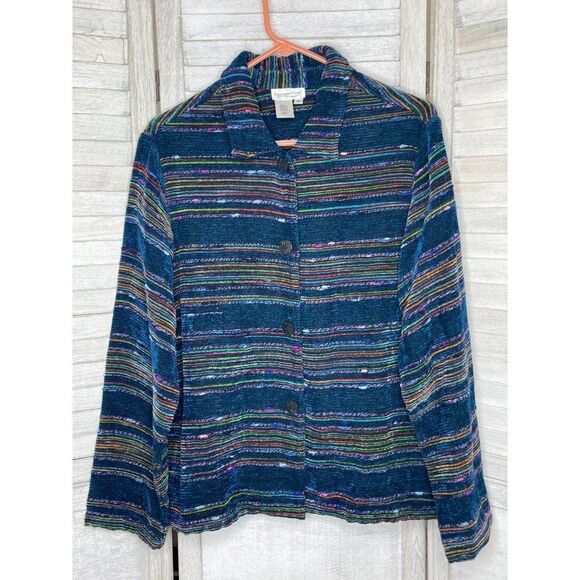 Coldwater Creek Blue Multi-Color Striped Lightweight Jacket Women's Size M - Picture 1 of 6